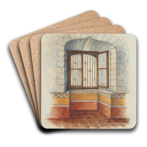 Restoration Drawing - Wall Painting Around Window, with Grille by Geoffrey Holt and Harry Mann Waddell Art Drink Coaster set Restoration Drawing - Wall Painting Around Window, with Grille by Geoffrey Holt and Harry Mann Waddell Art Drink Coaster set