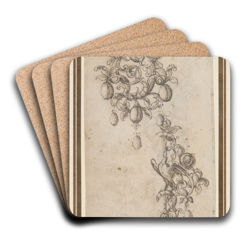 Two designs for brooches with pearl drops by Daniel Mignot Art Drink Coaster set Two designs for brooches with pearl drops by Daniel Mignot Art Drink Coaster set