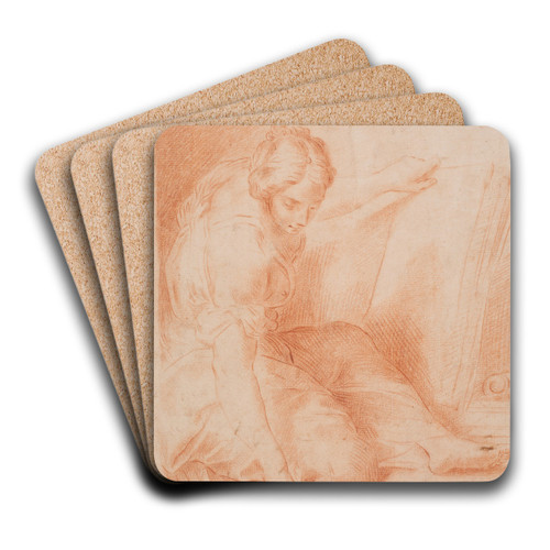 Kvinde skrivende i en foliant. (Fama) by Hendrik Krock Art Drink Coaster set
