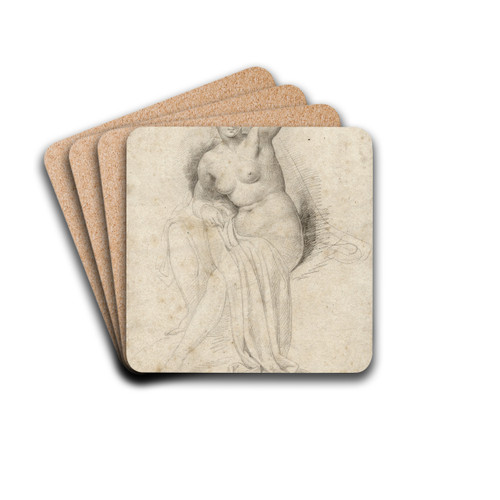 Vrouwelijk naakt, gedrapeerd, zittend op een verhoging by David Humbert de Superville Drink Coasters - set of 4