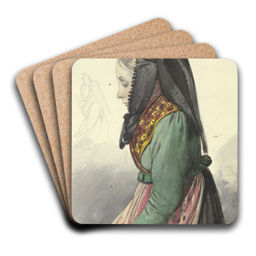 Bauernmdchen nach links by Jakob Becker Art Drink Coaster set