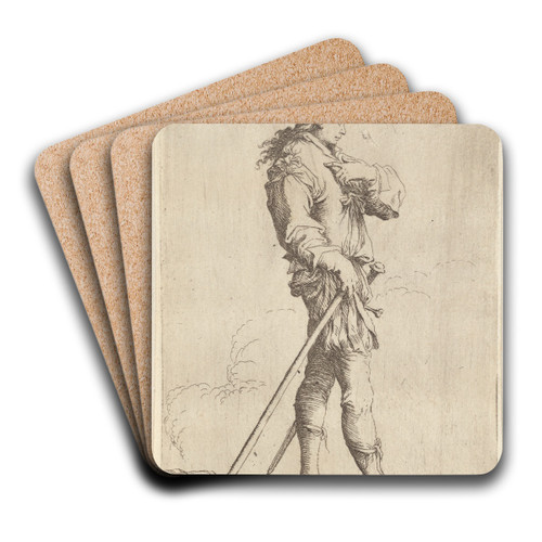 Soldier in Profile with Sword and Cane, Facing Right by Salvator Rosa Art Drink Coaster set