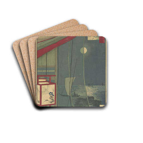The Moon At Shinagawa by Kobayashi Kiyochika Drink Coasters - set of 4