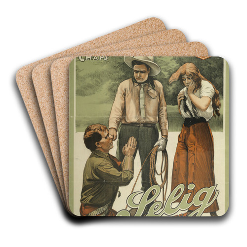The Real thing in cowboys cupid in chaps. by Goes Litho. Co. Art Drink Coaster set