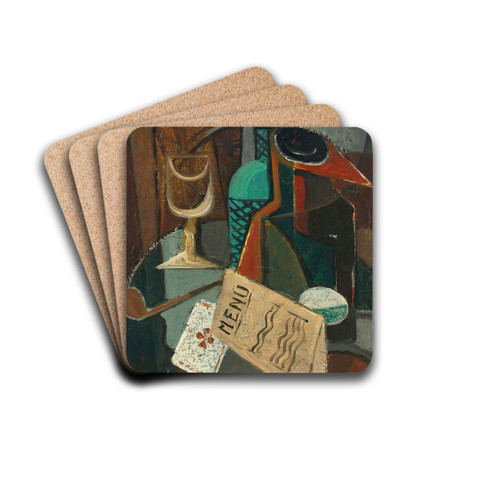 Nature Morte Au Menu Et Au Siphon by Louis Marcoussis Drink Coasters - set of 4 Nature Morte Au Menu Et Au Siphon by Louis Marcoussis Drink Coasters - set of 4