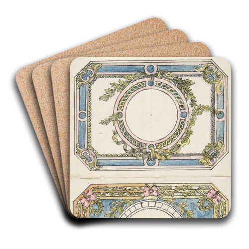 Two Separate Designs for the Top and Bottom of a Rectangular Gold Enameled Box with Canted Corners by Pierre Moreau Art Drink Coaster set