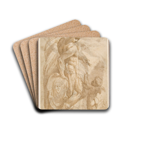 Mars and Cupid by Andrea Schiavone Drink Coasters - set of 4 Mars and Cupid by Andrea Schiavone Drink Coasters - set of 4