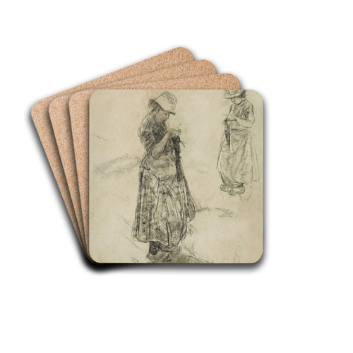 Strickende Mdchen (Girls Knitting) by Max Liebermann Drink Coasters - set of 4
