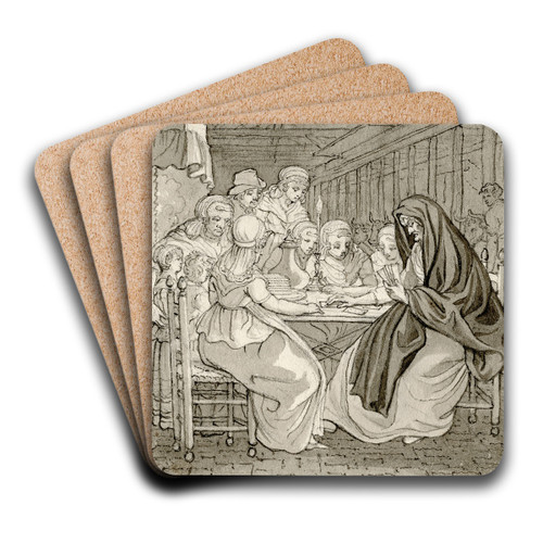 Kaartlegster bij een boerenfamilie: 'Kijkt eens...' by Reinier Vinkeles Art Drink Coaster set
