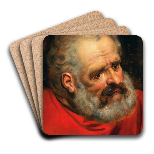 A Bearded Old Man In A Red Cloak by Frans Floris Art Drink Coaster set A Bearded Old Man In A Red Cloak by Frans Floris Art Drink Coaster set