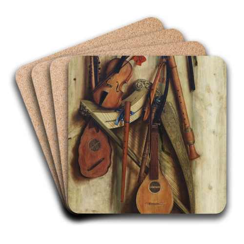 Board Partition With Musical Instruments. Trompe L'oeil by Cornelius Norbertus Gijsbrechts Art Drink Coaster set Board Partition With Musical Instruments. Trompe L'oeil by Cornelius Norbertus Gijsbrechts Art Drink Coaster set