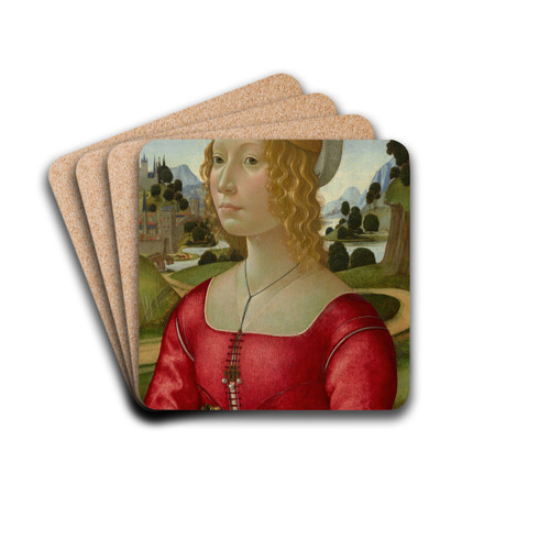 Portrait Of A Lady by Domenico Ghirlandaio Drink Coasters - set of 4