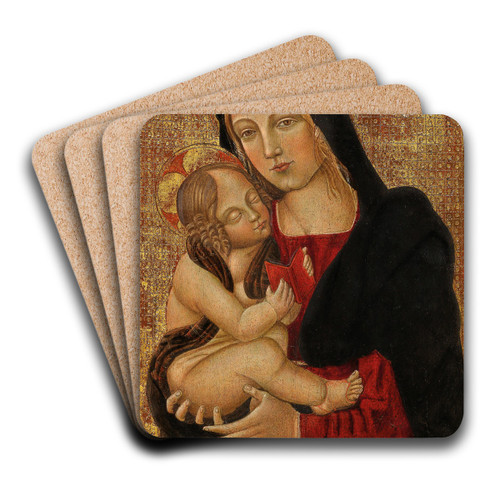 The Madonna teaching the Child to read by Follower of Filippo Lippi Art Drink Coaster set