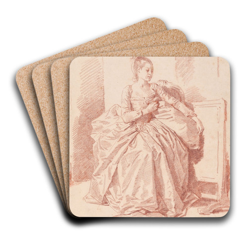 Seated Young Woman by Jean-Honor Fragonard Art Drink Coaster set