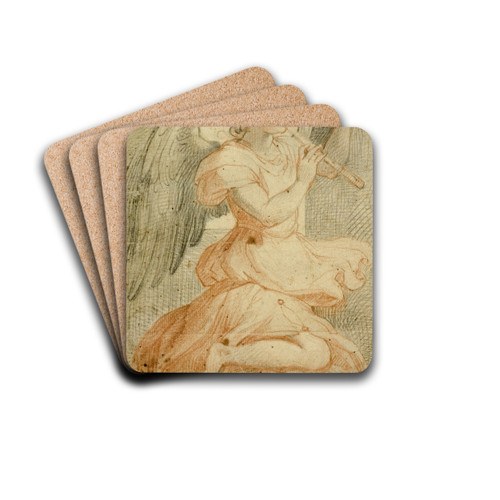 Angel Playing a Flute by Circle of Giuseppe Cesari Drink Coasters - set of 4