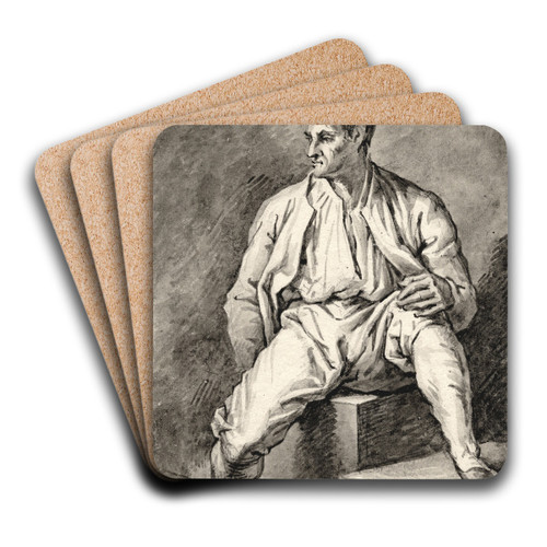 Man zittend op een verhoging by David Humbert de Superville Art Drink Coaster set Man zittend op een verhoging by David Humbert de Superville Art Drink Coaster set