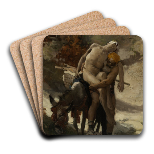 The Good Samaritan, sketch by Aim Morot Art Drink Coaster set