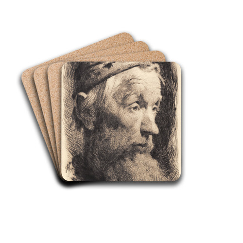 Gammel mand med hvid ulden hue, profil mod hjre by Frans Schwartz Drink Coasters - set of 4 Gammel mand med hvid ulden hue, profil mod hjre by Frans Schwartz Drink Coasters - set of 4