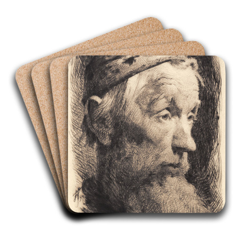 Gammel mand med hvid ulden hue, profil mod hjre by Frans Schwartz Art Drink Coaster set