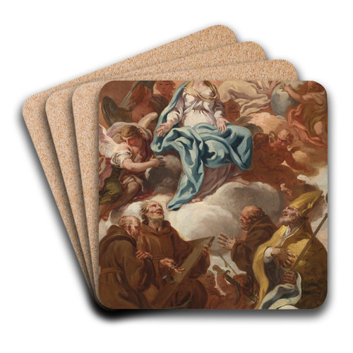 Adoration Of The Virgin by Follower Of Corrado Giaquinto Art Drink Coaster set
