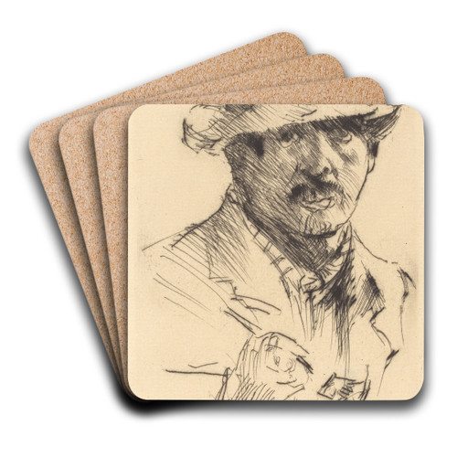 Self-Portrait (Selbstbildnis) III by Lovis Corinth Art Drink Coaster set Self-Portrait (Selbstbildnis) III by Lovis Corinth Art Drink Coaster set