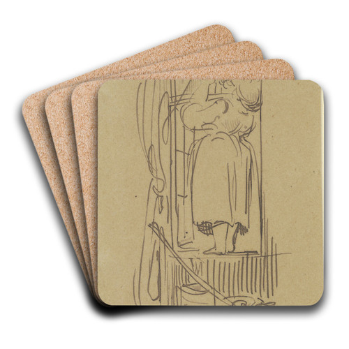 Frau Knopp beim Fensterputz by Wilhelm Busch Art Drink Coaster set