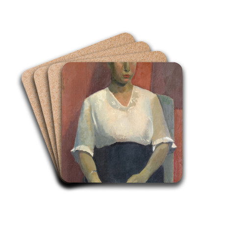 Portrait Of A Lady In A White Blouse by Franz Marent Drink Coasters - set of 4