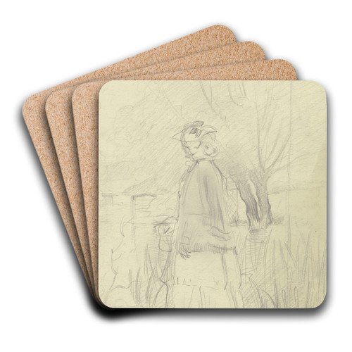 Luise Scholderer, in ihrem Morgenrock spazierend by Otto Scholderer Art Drink Coaster set Luise Scholderer, in ihrem Morgenrock spazierend by Otto Scholderer Art Drink Coaster set