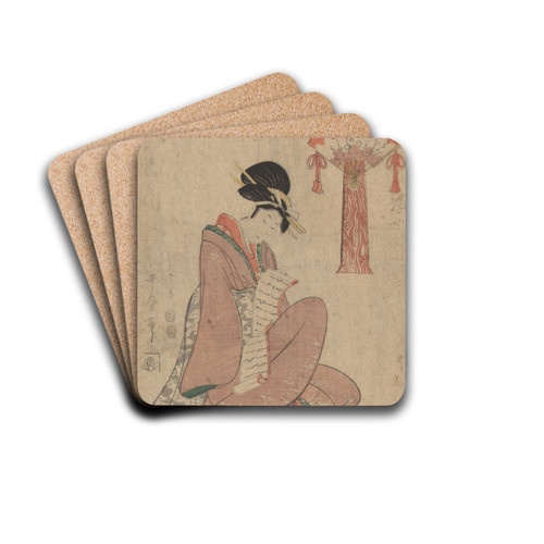 Woman with Scroll by Kitagawa Utamaro Drink Coasters - set of 4
