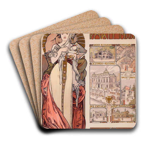 Oesterrich Kauf der Weltstellung Paris by Alphonse Mucha Art Drink Coaster set