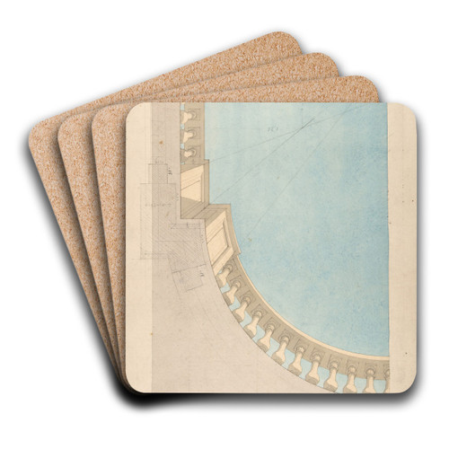Perspectival study for one quadrant of a ceiling design including a trompe l'oeil balustrade by Jules-Edmond-Charles Lachaise Art Drink Coaster set