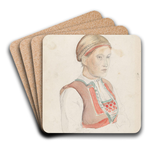 Kvinne i halvfigur, Viky by Adolph Tidemand Art Drink Coaster set Kvinne i halvfigur, Viky by Adolph Tidemand Art Drink Coaster set