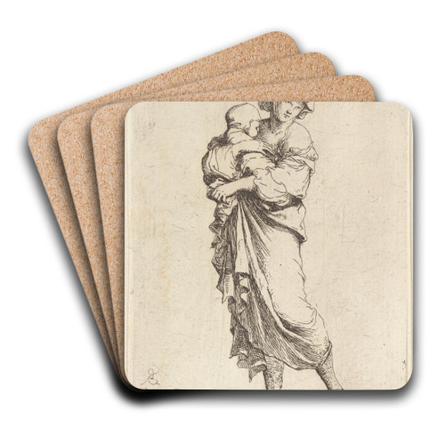 Young Mother Carrying an Infant by Salvator Rosa Art Drink Coaster set