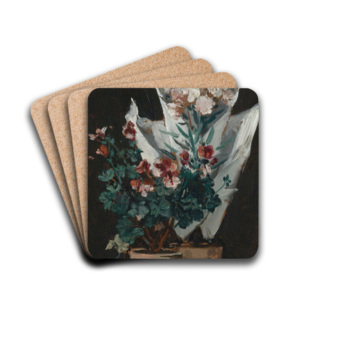 Still life with potted geraniums by Alfred Stevens Drink Coasters - set of 4