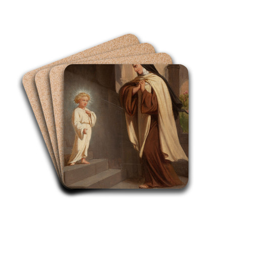 Jsus apparait  sainte Thrse by mile Vernet-Lecomte Drink Coasters - set of 4 Jsus apparait  sainte Thrse by mile Vernet-Lecomte Drink Coasters - set of 4
