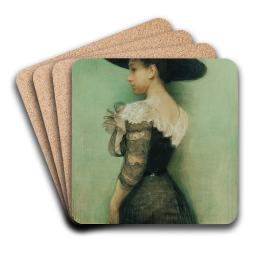 Dame mit schwarzem Kleid und Hut (Alice Hauser) by John Quincy Adams Art Drink Coaster set