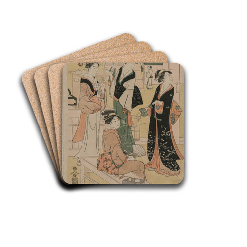 Women Visiting a Tea Stall on the Precincts of a Temple by Chbunsai Eishi Drink Coasters - set of 4