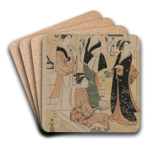 Women Visiting a Tea Stall on the Precincts of a Temple by Chbunsai Eishi Art Drink Coaster set