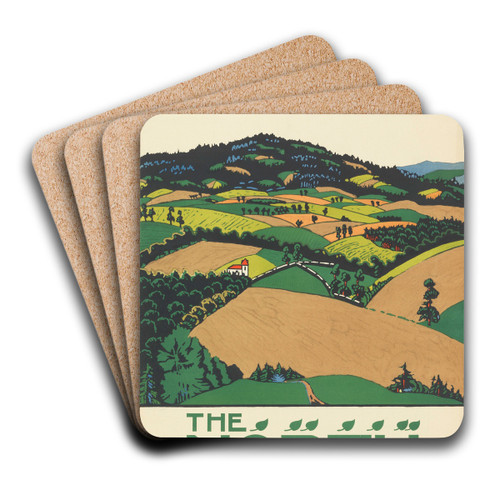 The North Downs, London Underground by Edward McKnight Kauffer Art Drink Coaster set