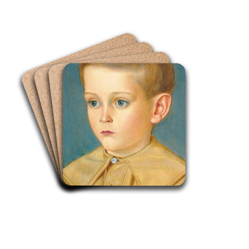 Portrait of the artist's nephew, Edward Stafford Allen by Joseph Edward Southall Drink Coasters - set of 4 Portrait of the artist's nephew, Edward Stafford Allen by Joseph Edward Southall Drink Coasters - set of 4