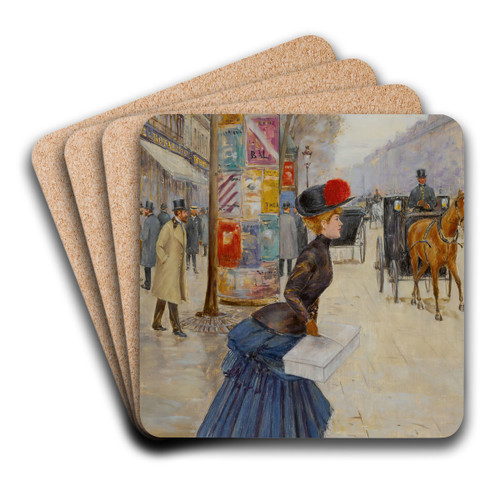 Jeune Femme Traversant Le Boulevard by Jean Braud Art Drink Coaster set