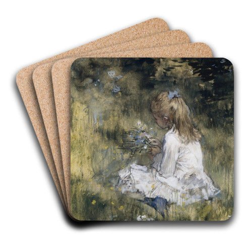 A Girl with Flowers on the Grass by Jacob Maris Art Drink Coaster set