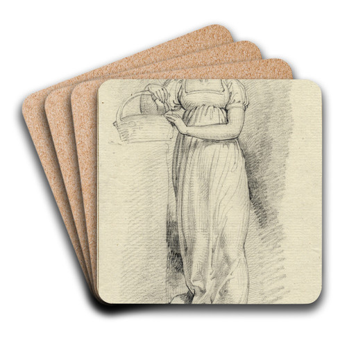 Staande vrouw, leunend op een mand by David Humbert de Superville Art Drink Coaster set