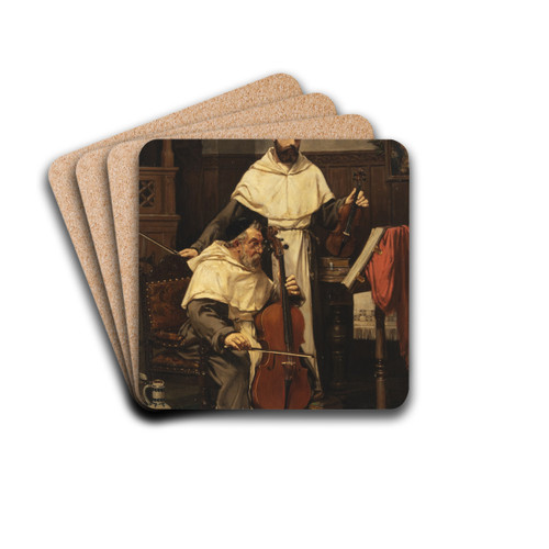 Musicerende munke by Valdemar Sichelkow Drink Coasters - set of 4