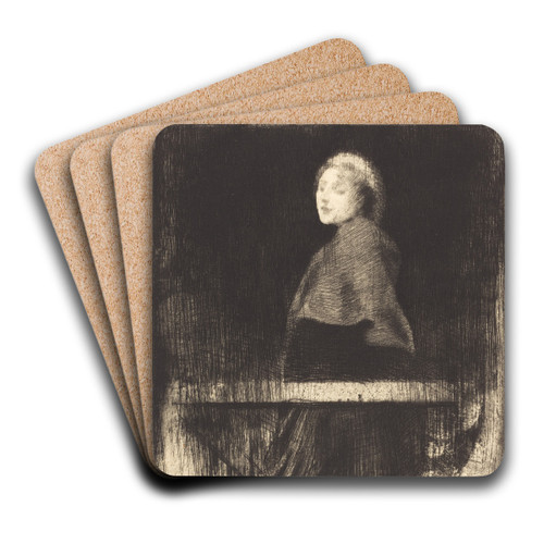 Woman in a Cape (La femme  la plerine) by Albert Besnard Art Drink Coaster set Woman in a Cape (La femme  la plerine) by Albert Besnard Art Drink Coaster set