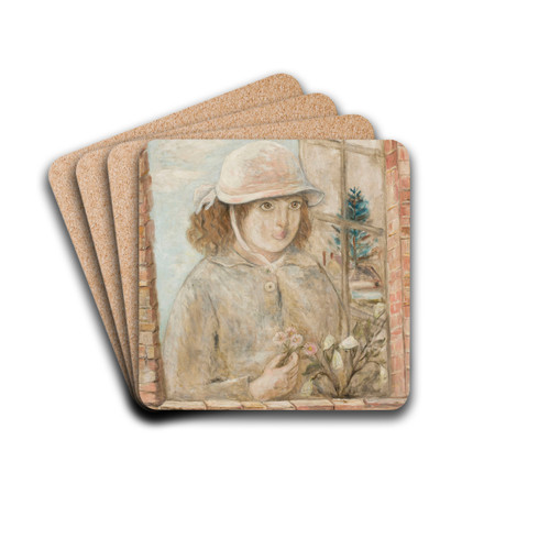 Flowered window by Tadeusz Makowski Drink Coasters - set of 4 Flowered window by Tadeusz Makowski Drink Coasters - set of 4