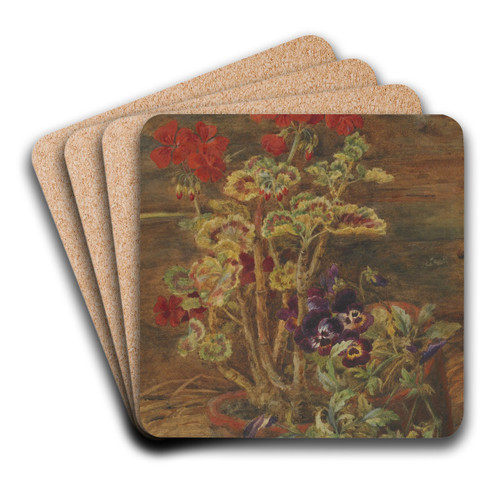 Geraniums and pansies by John Henry Hipsley Art Drink Coaster set