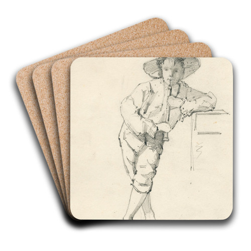 Boy playing an oboe by Floris Verster Art Drink Coaster set Boy playing an oboe by Floris Verster Art Drink Coaster set