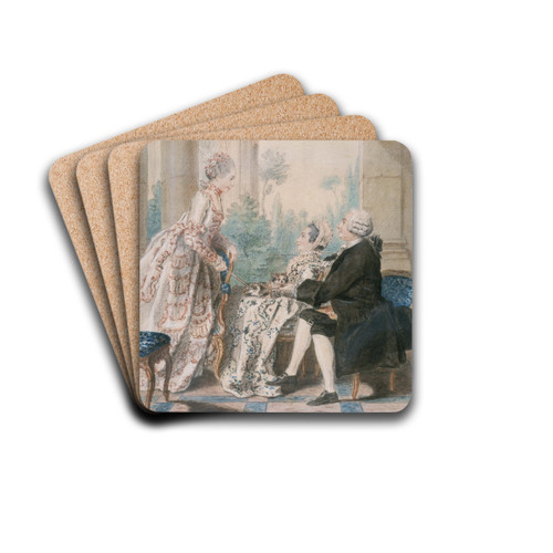M. et Mme de Saint Wast accueillant Mlle de Beauregard by Louis Carrogis Carmontelle Drink Coasters - set of 4 M. et Mme de Saint Wast accueillant Mlle de Beauregard by Louis Carrogis Carmontelle Drink Coasters - set of 4