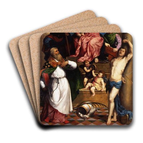 Madonna with Child Enthroned and Saints by Paris Bordone Art Drink Coaster set